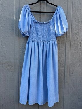 Dra Los Angeles Blue Smocked Puff-Sleeve Dress Size: L